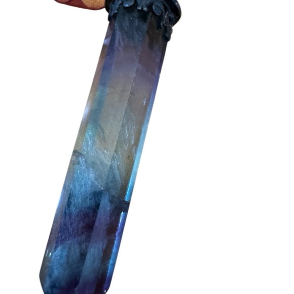 Oxidized sterling silver rainbow fluoride necklace on ribbon choker - Picture 3 of 4